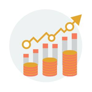Eine Grafik mit ehröhten Umsätzen von links nach rechts